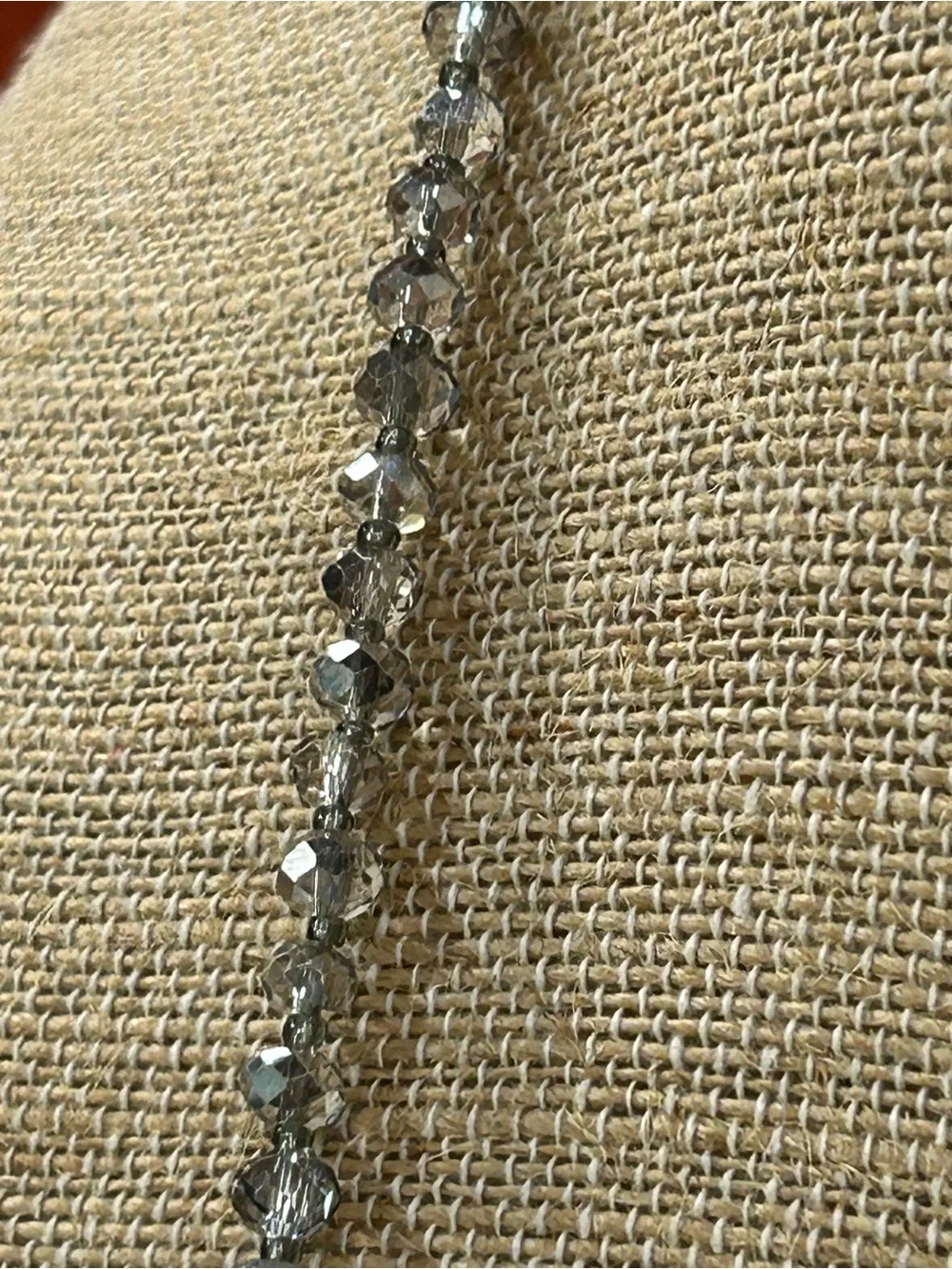 Stunning silver metallic glass crystal tasseled lariat scarf necklace